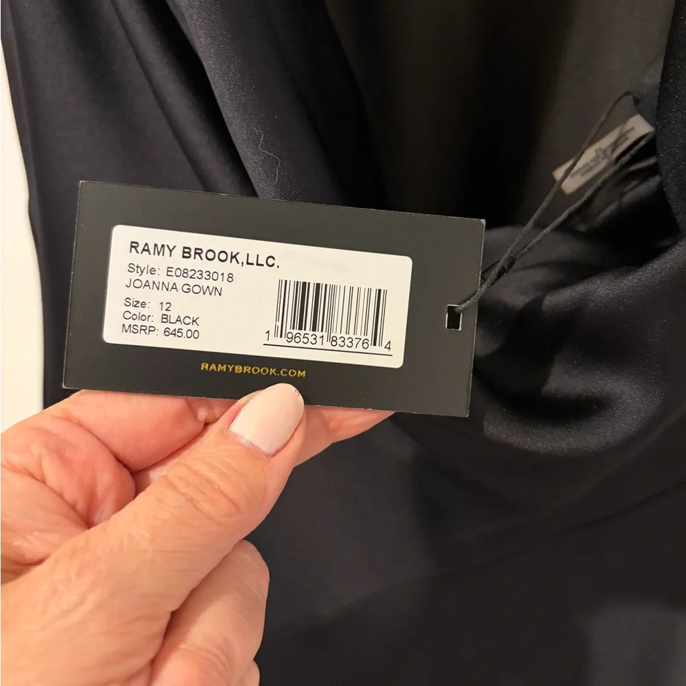 Ramy Brook Black Satin Joanna Gown Size 12 - Picture 9 of 10